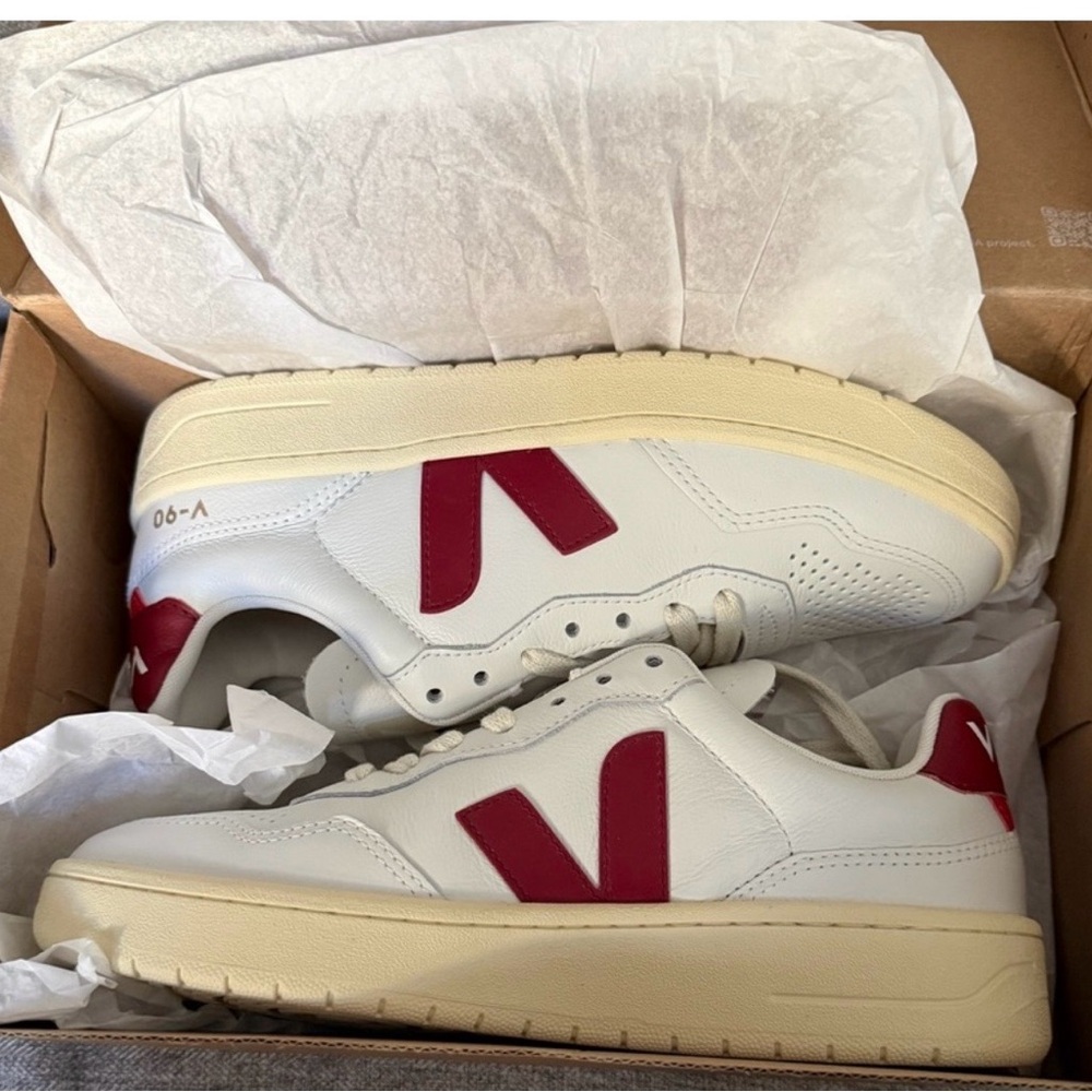 Veja Women's White and Red Sneakers